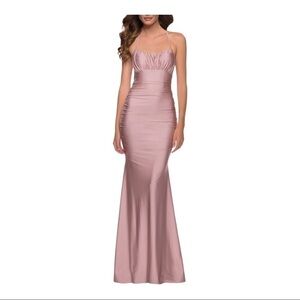 la Femme Shiny Jersey Trumpet Gown- mauve